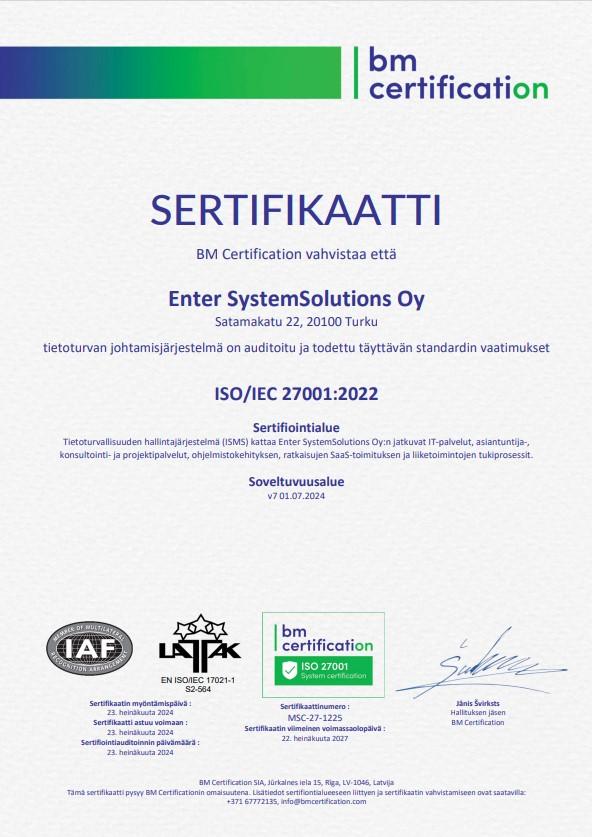 BM ISO 27001 -sertifikaatti